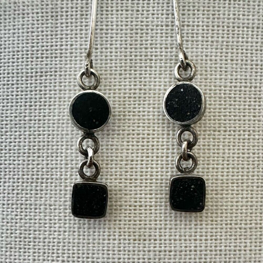 Sterling Silver Lava Stone Drop Earrings